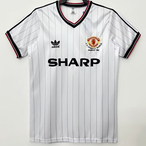 1983 Man Utd Away White Retro Soccer Jersey
