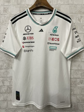 2025 F1 Mercedes White  V Neck Racing Suit(圆领)
