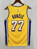 LAKERS DONCIC'#77 Yellow Top Quality Hot Pressing NBA Jersey(V领）