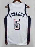 2024 Olympic Game USA EDWARDS # 5 White Basketball Jersey