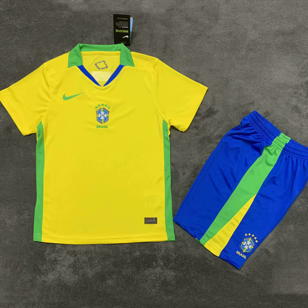 25-26 Brazil Home Kids  Soccer Jersey