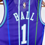 19/20 Hornets BALL #1 Purple  Top Quality Hot Pressing Retro NBA Jersey