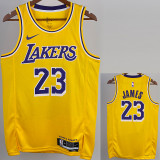 22/23 LAKERS JAMES #23 Yellow Top Quality Hot Pressing NBA Jersey(圆领)