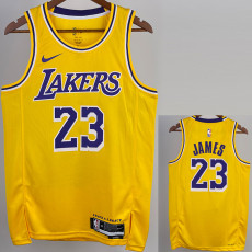 22/23 LAKERS JAMES #23 Yellow Top Quality Hot Pressing NBA Jersey(圆领)