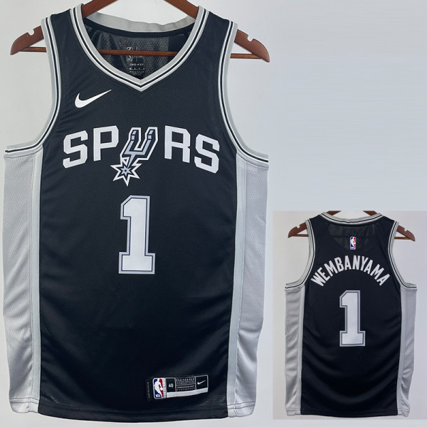 22/23 SA Spurs WEMBANYAMA #1 Black Top Quality Hot Pressing NBA Jersey