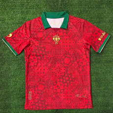 25/26 Portugal Red Grid Special Edition Fans Soccer Jersey