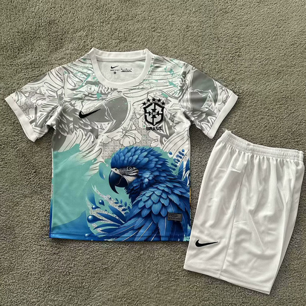 25-26 Brazil Parrot Special Edition White  Kids  Soccer Jersey