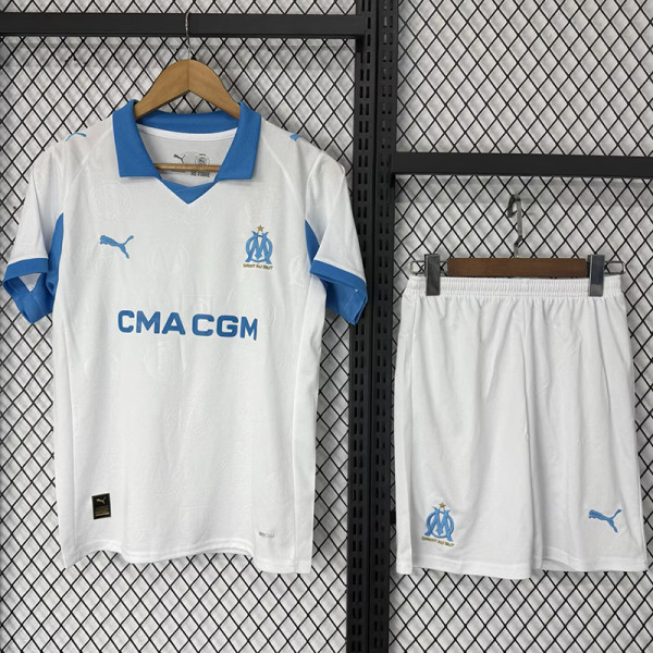25/26  Marseille Home  Kids Soccer Jersey