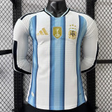 26-27 Argentina Home Player Version Long Sleeve Soccer Jersey(胸前带章\星带