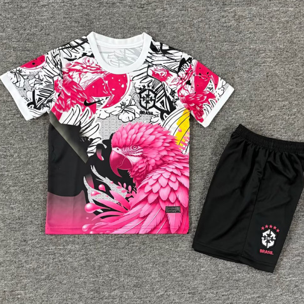 25/26 Brazil Pink Parrot Special Edition Kids  Soccer Jersey