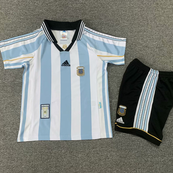 1998 Argentina Home Kids Retro Soccer Jersey