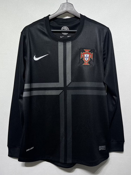 2012 Portugal Black Long Sleeve Retro Soccer Jersey