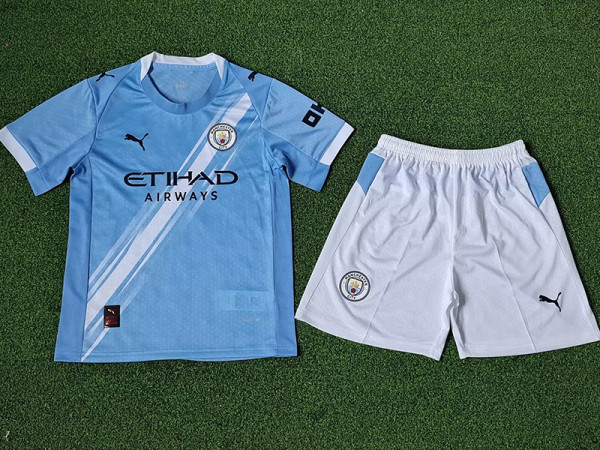 25/26 Man City Home  Player Version Kids Soccer Jersey球员童装