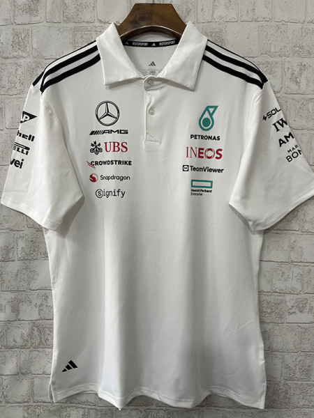 2025 F1 Mercedes White  Polo Racing Suit(翻领)