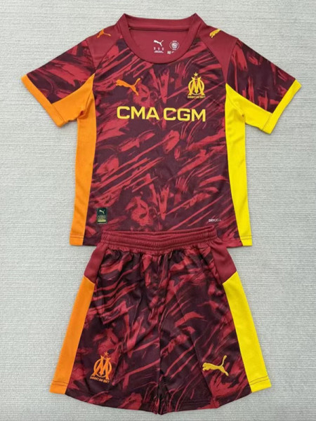 25/26 Marseille Goalkeeper Maroon  Kids Soccer Jersey