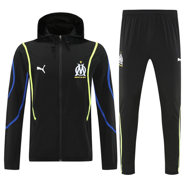 25/26 Marseille Black Hooded Windbreaker Tracksuit