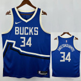 24/25  BUCKS ANTETOKOUNMPD # 34 Blue City Edition Top Quality Hot Pressing NBA Jersey
