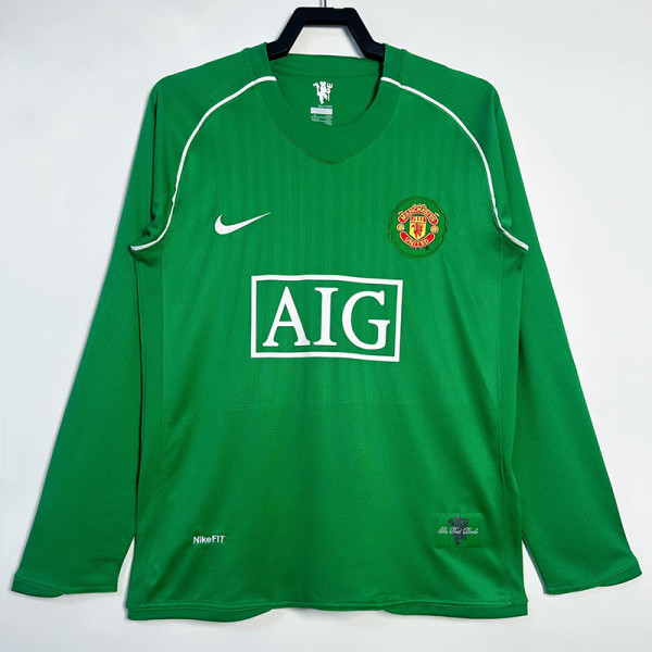 2007/2008 Man Utd Goalkeeper Green Long Sleeve  Retro Soccer Jersey