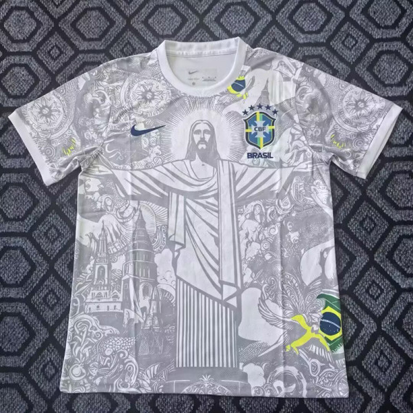 2025 Brazil Christ statue White  Fans Soccer Jersey