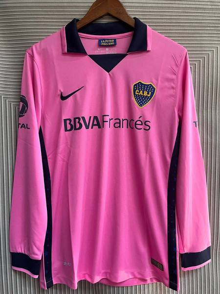 2013/2014 Boca Pink  Long Sleeve Retro Soccer Jersey