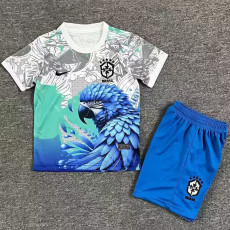 25/26 Brazil White Parrot Special Edition Kids  Soccer Jersey