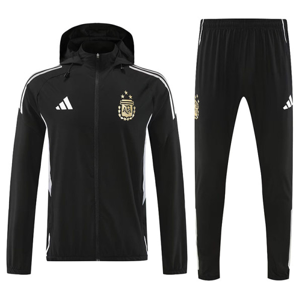 25/26 Argentina Black Hooded Windbreaker Tracksuit