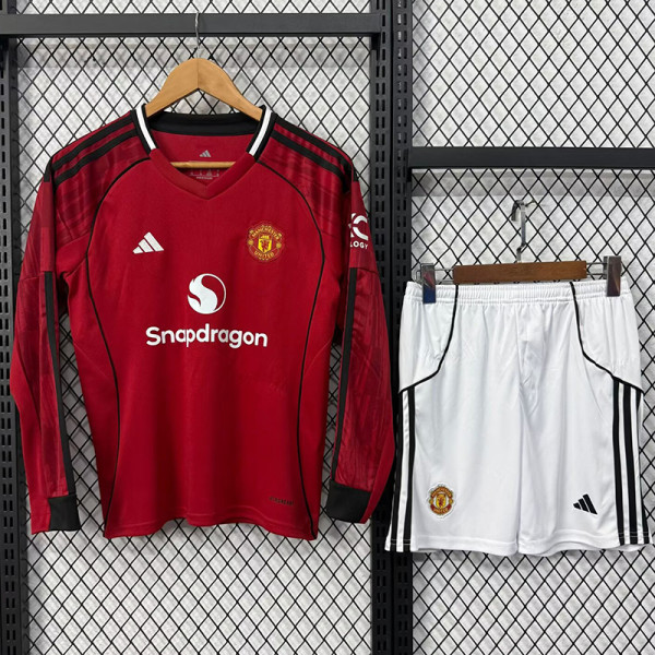 25/26 Man Utd Home Kids Long Sleeve Soccer Jersey