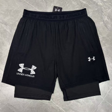 2026UA Black Double Layered Sports Shorts#U3001白花标黑色