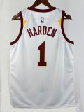 Cavaliers HARDEN #1White Top Quality Hot Pressing Retro NBA Jersey(黄边字体）