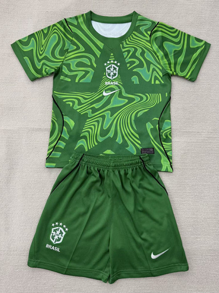 26/27 Brazil Goalkeeper Green Kids Soccer Jersey