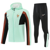 26/27 France Light Green Hooded Windbreaker Tracksuit