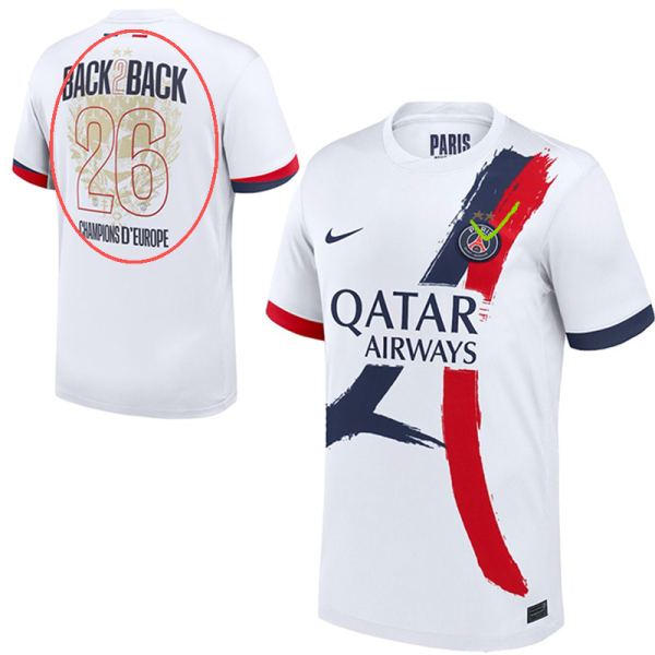 25/26 PSG Away(Champions D Europe 26)  Fans Soccer Jersey(球迷版前后印胶双星)