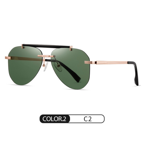 Rimless Metal Aviator Double Bridge Polarized Sunglasses 30037