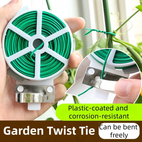 Green Garden Wire, Sturdy Plant Ties for Support with Cutter, Indoor, Outdoor, Home and Office Use