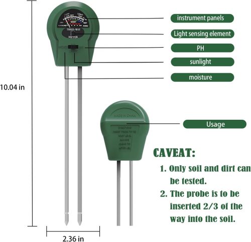 Soil Tester, Soil Moisture/PH/Light Meter Plant Soil Test Kit Indoor Outdoor Use, No Battery Needed Easy to Read Hygrometer Moisture Sensor Water Meter for Potted Plants Trees Lawn Farm Garden