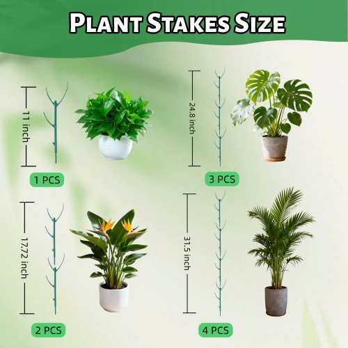 5-Pack Adjustable Plant Support Stakes, Stackable Plant Support Poles with Garden Ties and Clips, Suitable for Monstera, Climbing Plants, and Indoor/Outdoor Plants