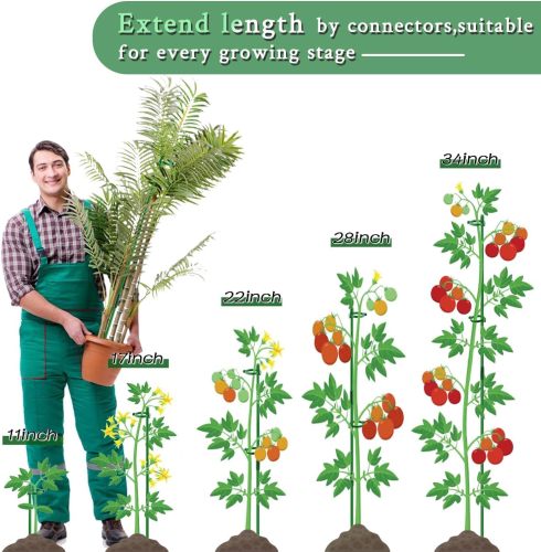 Adjustable length plant support stakes, suitable for indoor and outdoor use, garden stakes, suitable for potted tomatoes, amaryllis, vegetables (green)