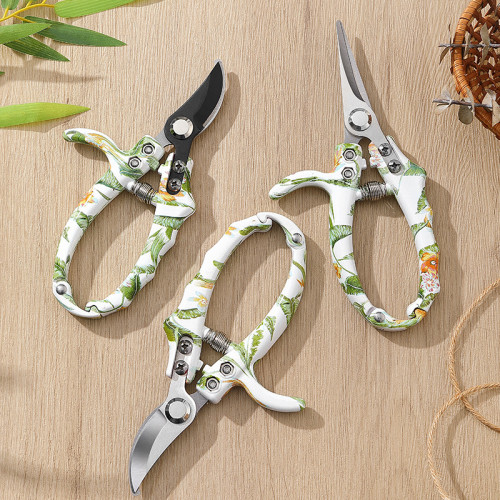 Garden Pruning Shears with Floral Printed Handle, Heavy Duty Stainless Steel Hand Pruners for Branches, Flowers, Fruits Harvest