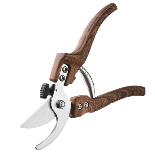 210mm Bypass Pruning Shears, 8 Inch 2Cr13 Stainless Steel Garden Scissors with Wood Grain PP Handle for Tree Trimming, Flower Arrangement & Fruit Picking