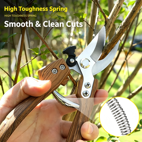 210mm Bypass Pruning Shears, 8 Inch 2Cr13 Stainless Steel Garden Scissors with Wood Grain PP Handle for Tree Trimming, Flower Arrangement & Fruit Picking