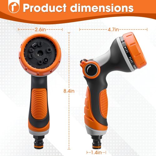 Garden hose nozzle, adjustable with 10 spray patterns | Non-slip high-pressure thumb control hose nozzle, suitable for watering plants and lawns, washing cars, and pet baths