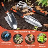 Gardening tool set, 3-piece heavy-duty gardening tools set, including a garden trowel, transplanting trowel, and hand rake, with ergonomic handles, made of aluminum alloy for lawn use.