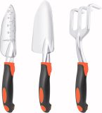 Gardening tool set, 3-piece heavy-duty gardening tools set, including a garden trowel, transplanting trowel, and hand rake, with ergonomic handles, made of aluminum alloy for lawn use.