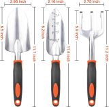 Gardening tool set, 3-piece heavy-duty gardening tools set, including a garden trowel, transplanting trowel, and hand rake, with ergonomic handles, made of aluminum alloy for lawn use.