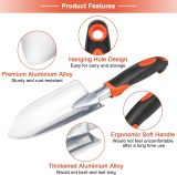 Gardening tool set, 3-piece heavy-duty gardening tools set, including a garden trowel, transplanting trowel, and hand rake, with ergonomic handles, made of aluminum alloy for lawn use.