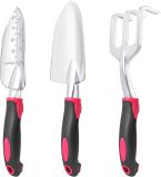 Gardening tool set, 3-piece heavy-duty gardening tools set, including a garden trowel, transplanting trowel, and hand rake, with ergonomic handles, made of aluminum alloy for lawn use.