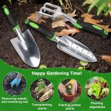 Gardening tool set, 3-piece heavy-duty gardening tools set, including a garden trowel, transplanting trowel, and hand rake, with ergonomic handles, made of aluminum alloy for lawn use.