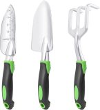 Gardening tool set, 3-piece heavy-duty gardening tools set, including a garden trowel, transplanting trowel, and hand rake, with ergonomic handles, made of aluminum alloy for lawn use.