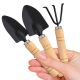 Mini indoor gardening tools, mini shovel, trowel, and hand rake, suitable for small gardening tasks like potted plants, bonsai, and succulents; rust-resistant heads; wooden handles; great for repotting and loosening soil.