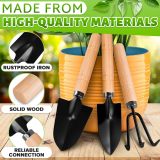Mini indoor gardening tools, mini shovel, trowel, and hand rake, suitable for small gardening tasks like potted plants, bonsai, and succulents; rust-resistant heads; wooden handles; great for repotting and loosening soil.